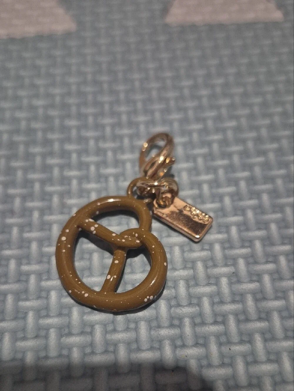 Coach Tan Enamel Pretzel Key Mini Charm with Gold Hardware